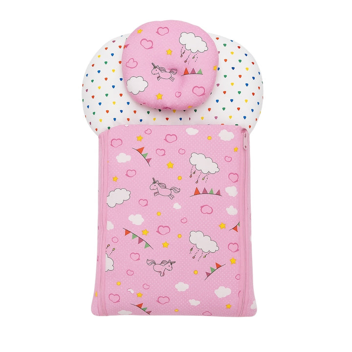 Baby Carry Nest with Pillow Pink Cloud Print – Soft Cotton Comfortable Newborn Sleeping Nest in Pakistan
