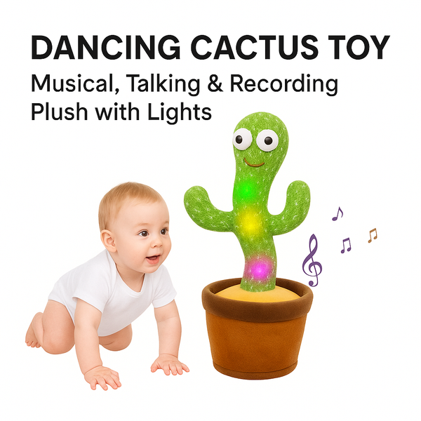Baby Crawling Towards Dancing Cactus Toy – Singing, Talking & Recording Plush with Flashing Lights, Buy Online in Pakistan at BabifyStore.pk