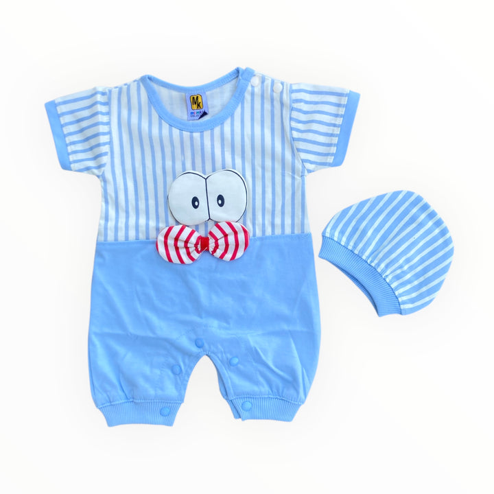 Soft cotton baby romper and matching cap set for newborn comfort and style.