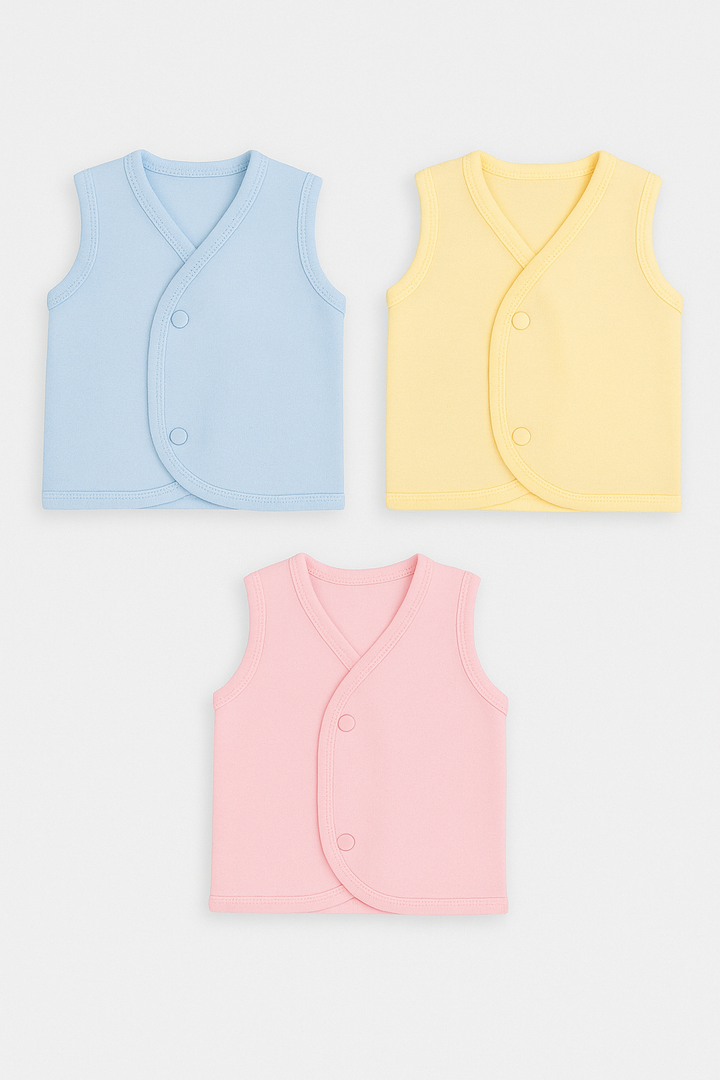 Soft and breathable cotton inner vests for babies – Pack of 3, multicolor.