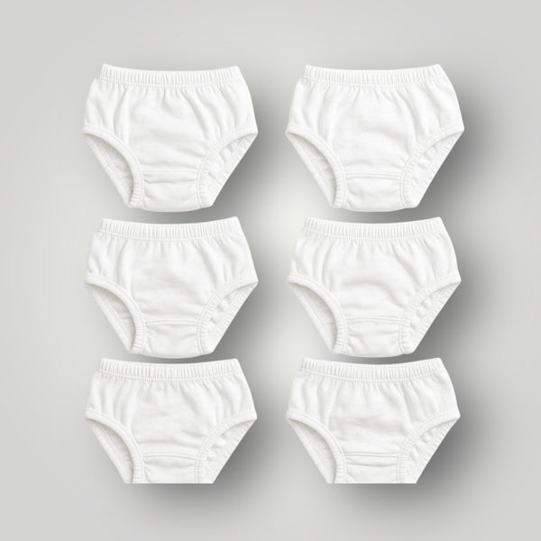 Pack of 6 white baby cotton panties – soft breathable underwear for infants

