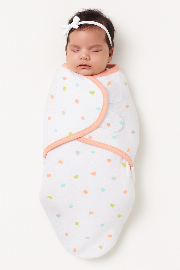 Pink adjustable infant swaddle wrap for newborns with Velcro closure