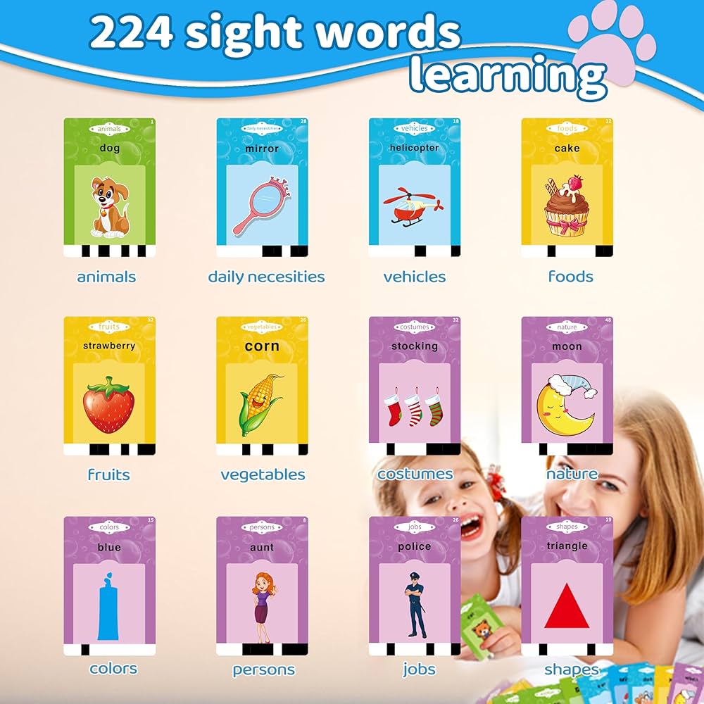 Flash Talking Cards 224 Sight Words for 0 to 9 Years Old, Speech Therapy Toys