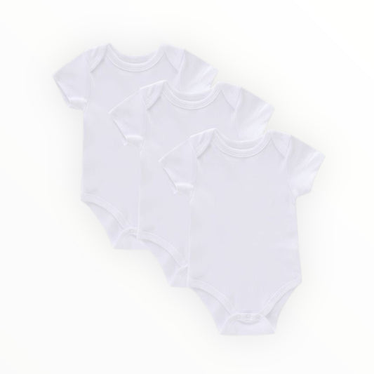 Pack of 3 Baby Bodysuits / Rompers - Half Sleeves White