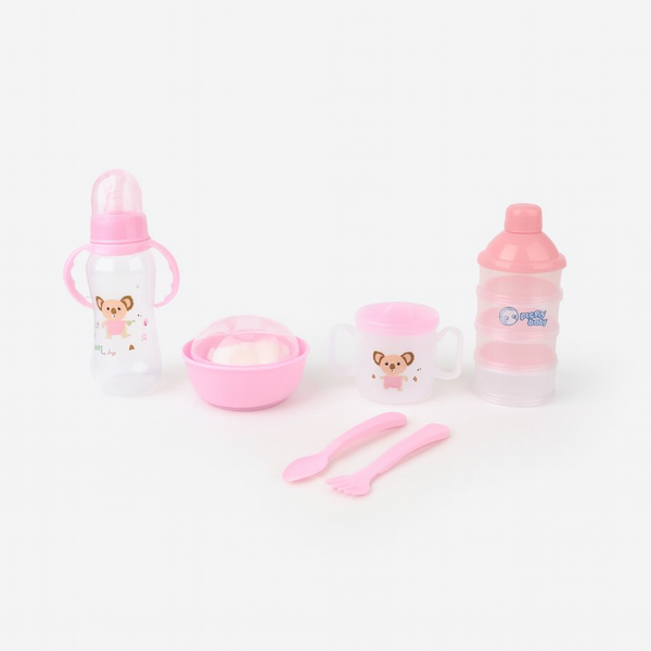 Pretty Baby 6-Piece Feeding Set Pink – feeder, sipper, bowl, milk powder container & baby utensils – BabifyStore.pk