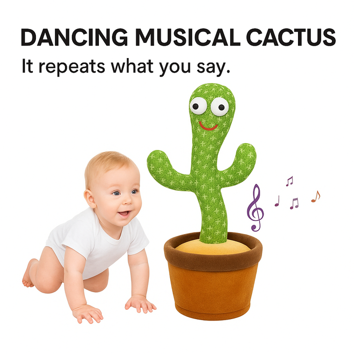 Baby Crawling Towards Dancing Cactus Toy – Singing, Talking & Recording Plush with Flashing Lights, Buy Online in Pakistan at BabifyStore.pk