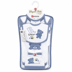 Baby Bear 10 Pcs newborn starter set in blue and white soft interlock fabric with bear embroidery for 0–3 months