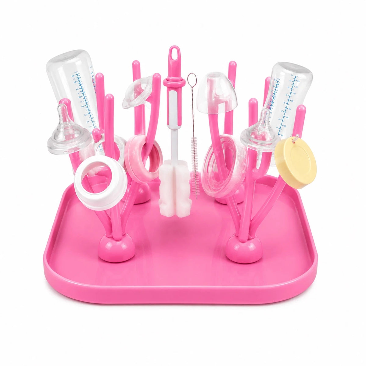Baby Bottle Drying Rack with Tray in Pink for Bottles Nipples and Accessories