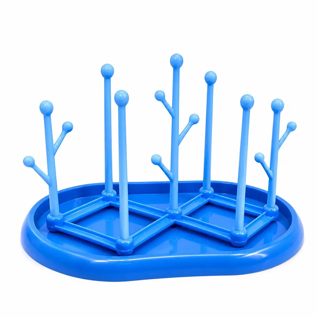 Blue Baby Bottle Drying Rack Stand with Multiple Upright Holders