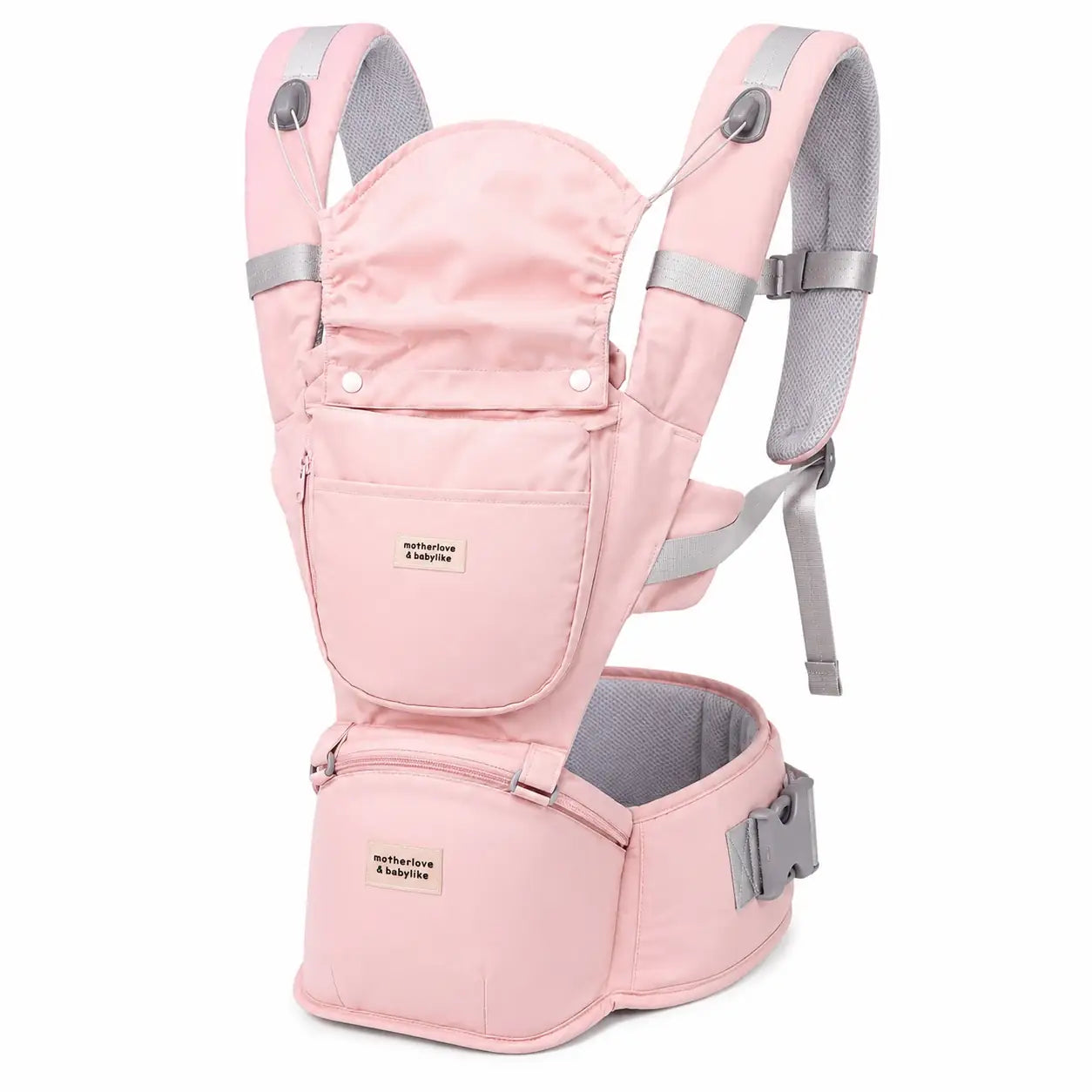 Pink Baby Carrier with Hip Seat and Adjustable Padded Shoulder Straps