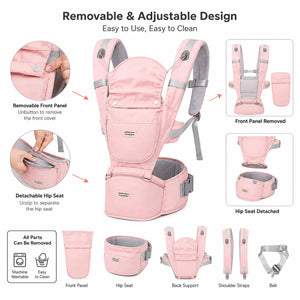 Adjustable Baby Carrier with Removable Hip Seat and Front Support Panel