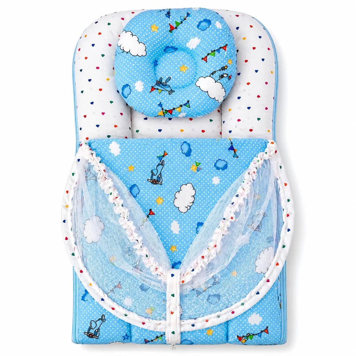 baby carry nest sky blue cloud print with mosquito net