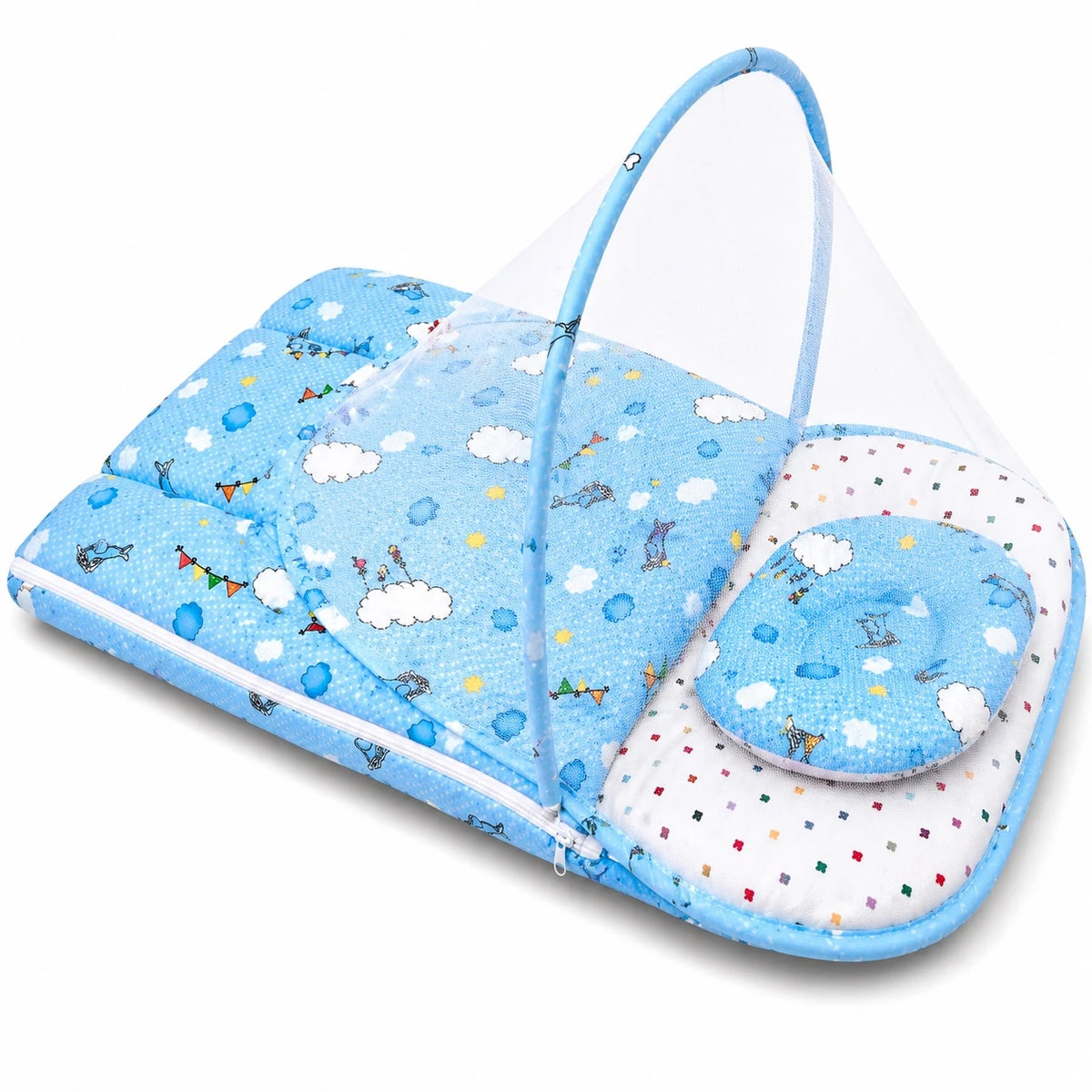 baby carry nest sky blue cloud print with mosquito net