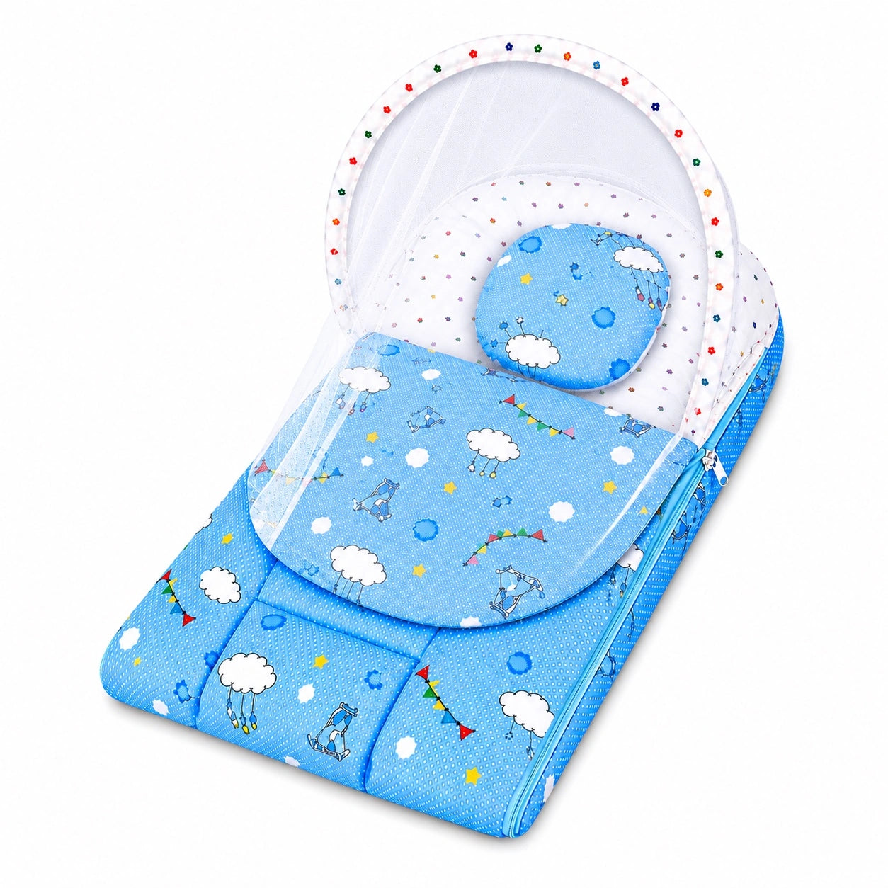 2 in 1 Baby Carry Nest with Mosquito Net in Sky Blue Cloud Print for 0 to 6 Months