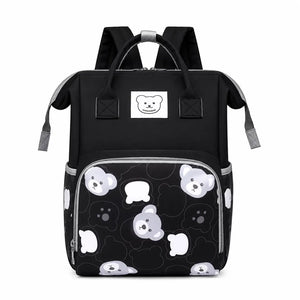 Black bear print baby diaper bag backpack front view