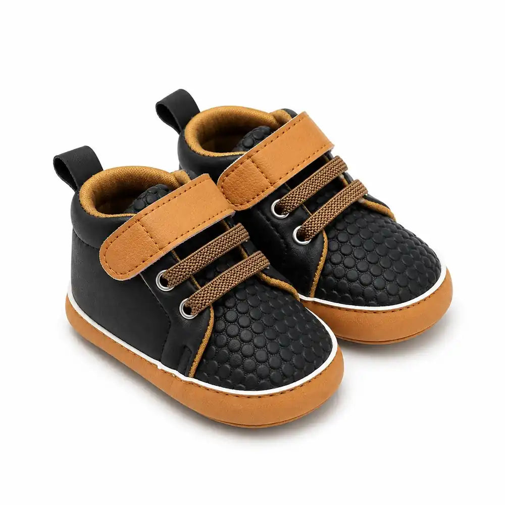 Black baby shoes with velcro strap and soft sole in Pakistan