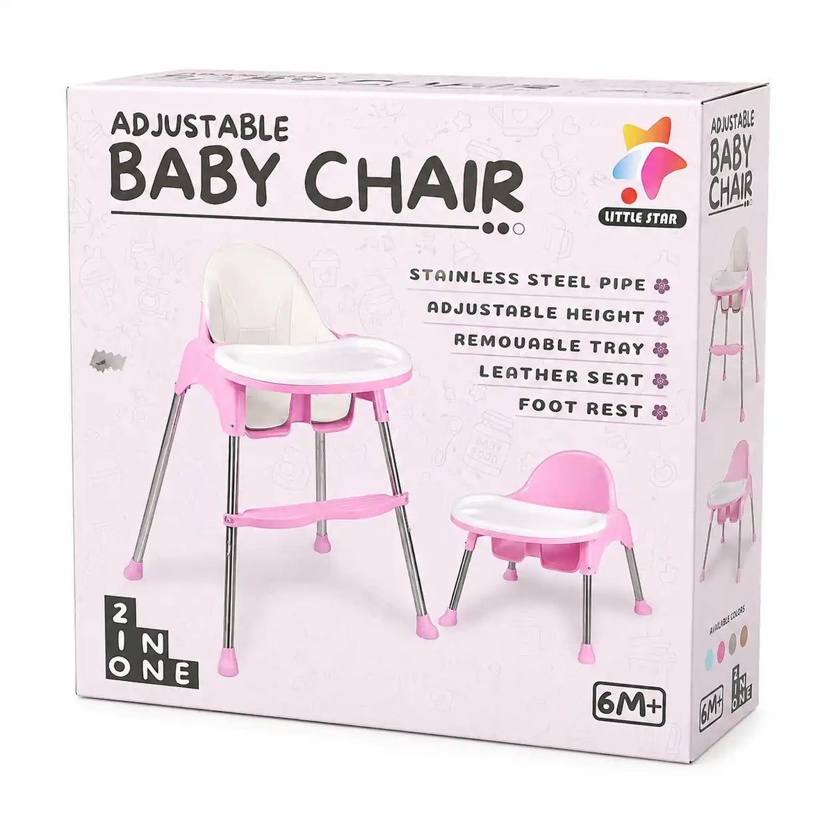 Blue baby high chair with stainless steel legs and anti-slip pads