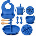 dark blue silicone baby feeding set with suction plate bowl and cup