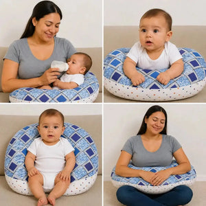 Blue baby nursing and feeding pillow for mother and baby