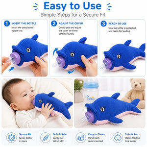 Dolphin Blue baby feeder bottle cover 25x10 cm easy to use plush holder