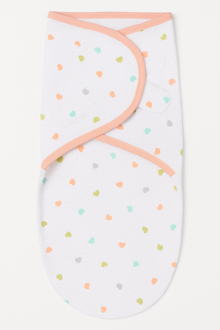Pink adjustable infant swaddle wrap for newborns with Velcro closure