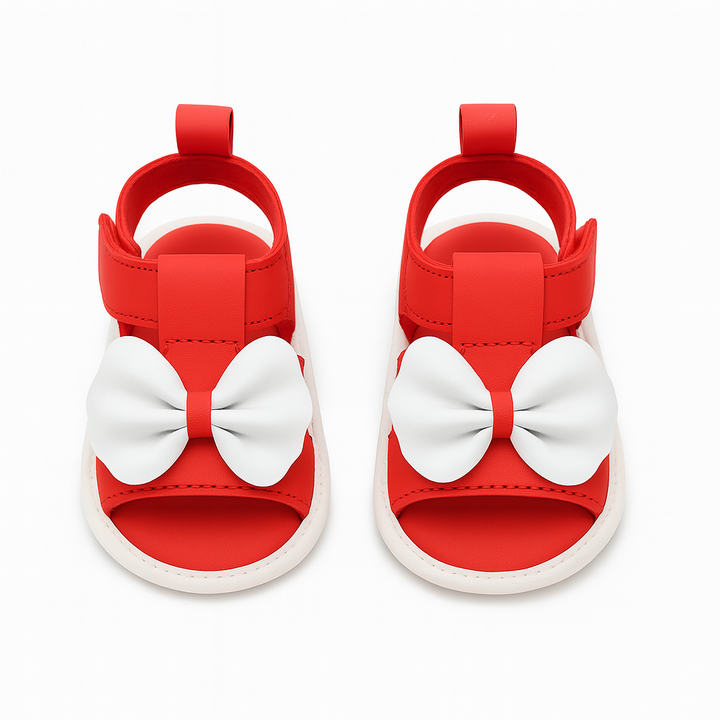 Baby Bow Sandals Soft Sole Red – Stylish Summer Shoes for Baby Girls 0–12 Months in Pakistan