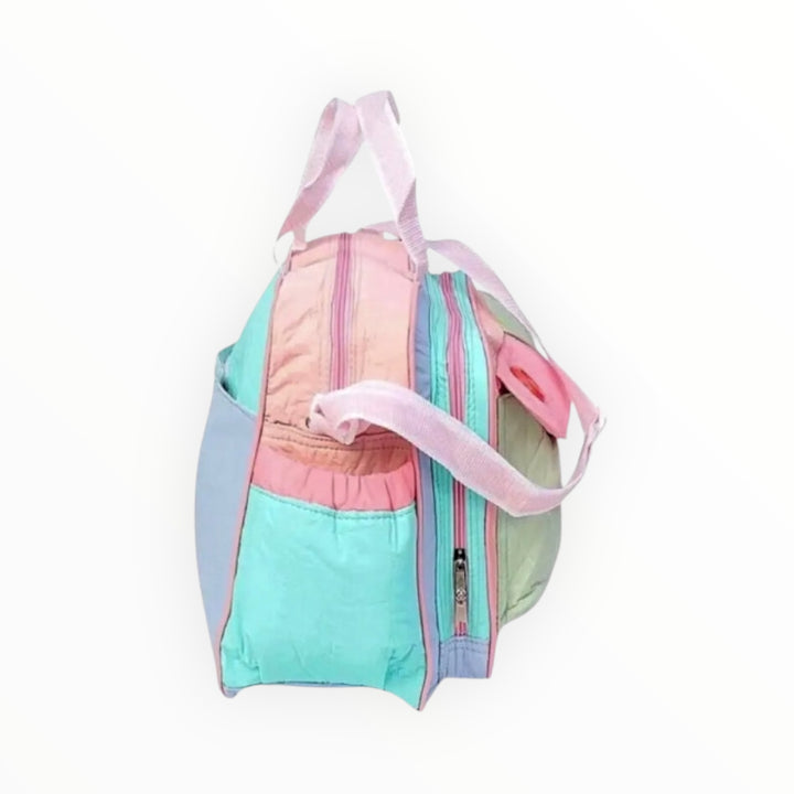 Multi-Color Baby Diaper Bag with Pink Base – Spacious, Durable, and Stylish