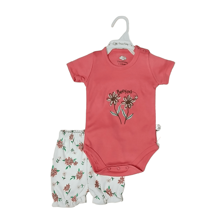 Baby girl two-piece outfit with a soft bodysuit and matching shorts