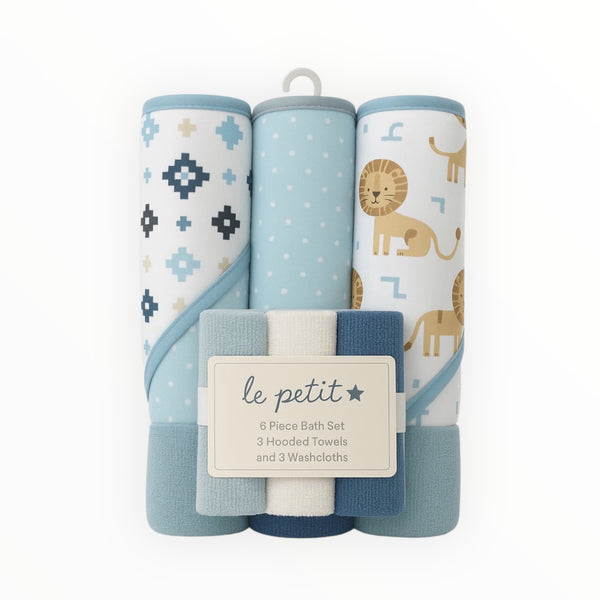 Baby bath towel set for 0-3 years with 3 hooded towels and 3 washcloths made of soft cotton – perfect for everyday use.