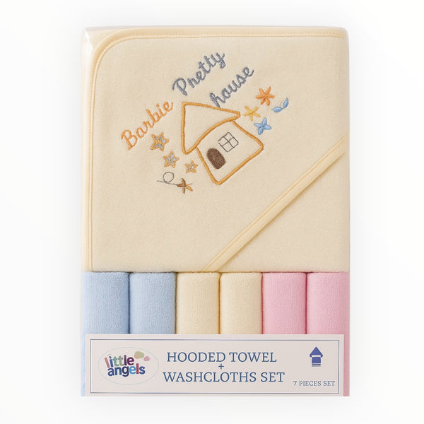 Hooded Baby Bath Towel with 6 Washcloths – Soft & Absorbent (0–2 Years)