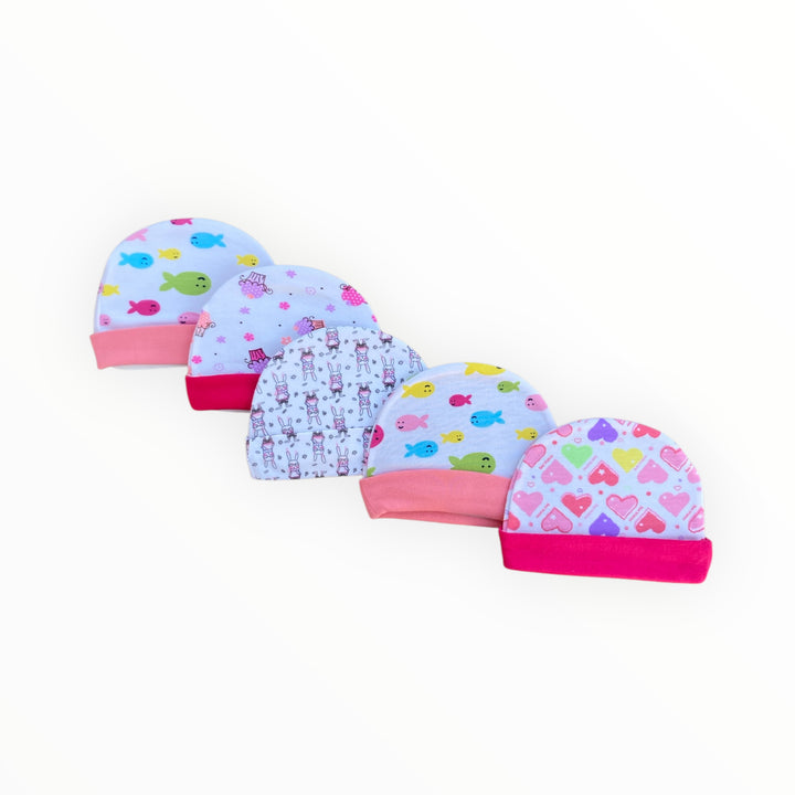 Pack of 5 Baby Girl Cotton Caps (0-6 Months) – Soft, Breathable & Comfortable