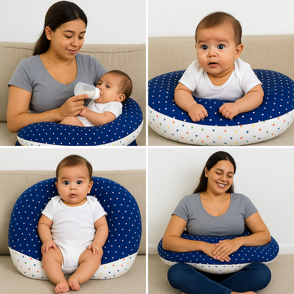 Premium Polka Dot Baby Nursing Pillow – Dark Blue color, soft and supportive cushion for comfortable baby feeding.