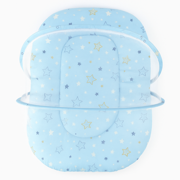 Baby Carry Nest with Pillow & Full Mosquito Net Sky Blue – Soft Open Style Newborn Sleeping Nest in Pakistan