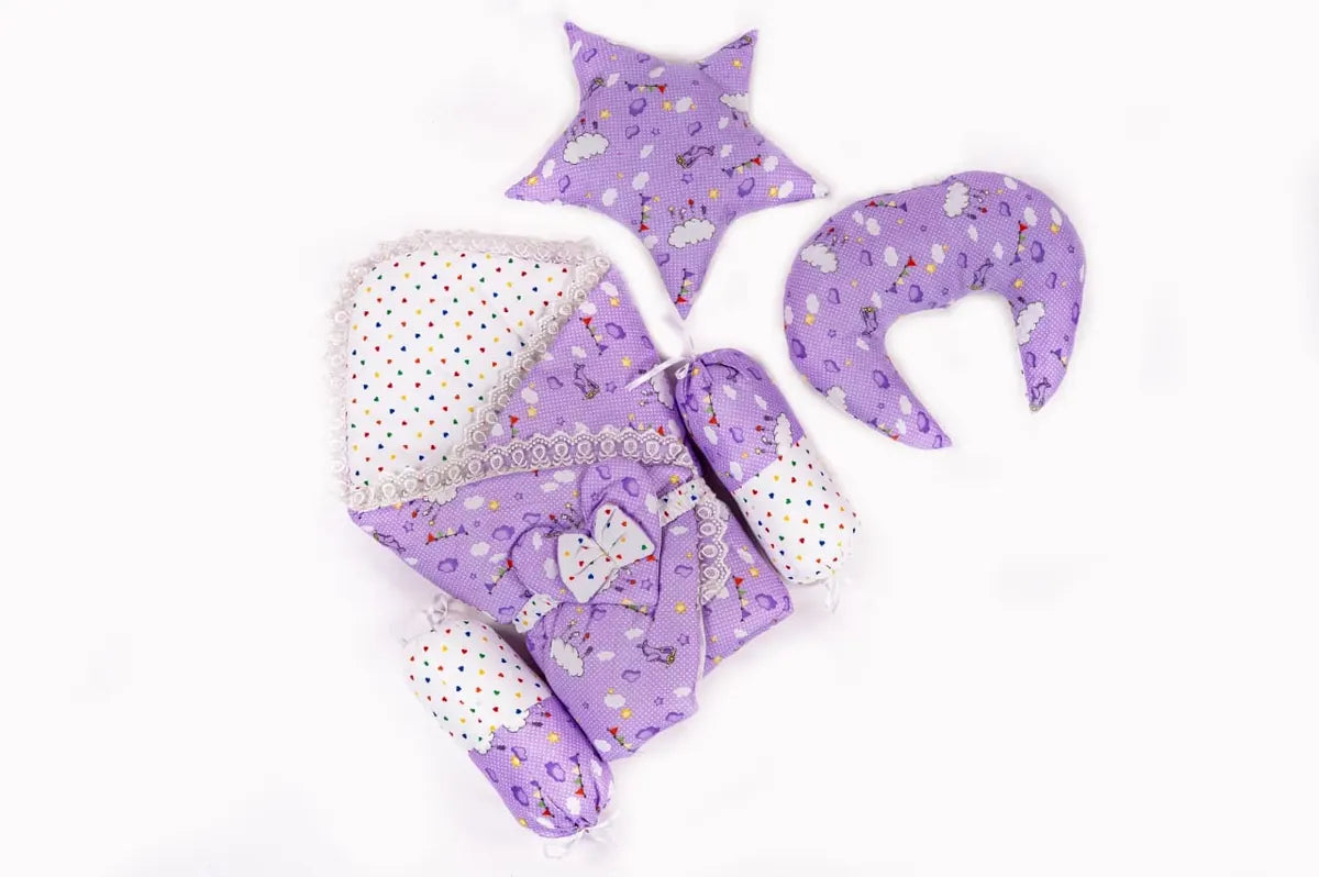 Purple Baby Snuggle Nest Accessories Set with Swaddle and Pillows in Pakistan