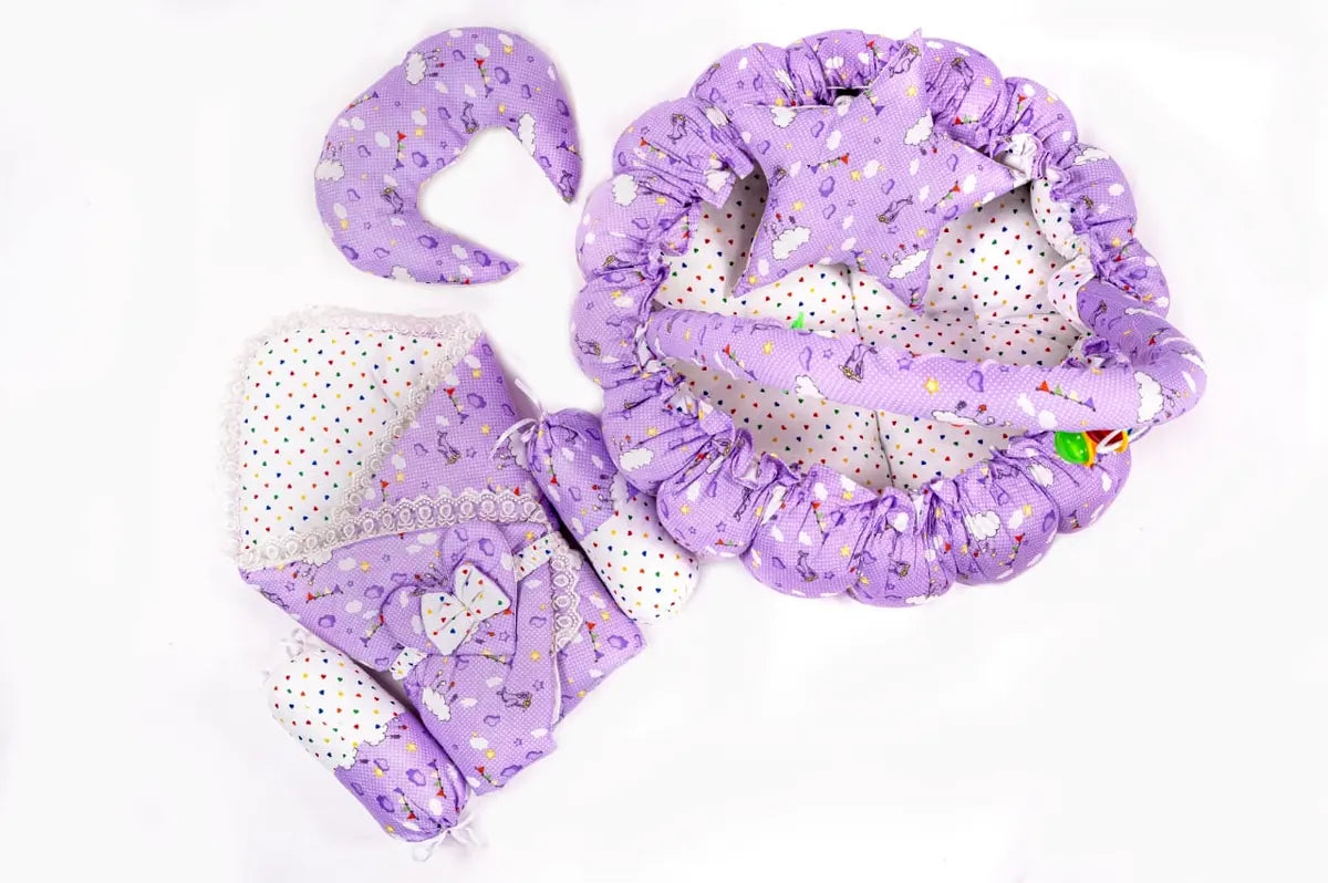Purple Baby Snuggle Nest Bed Set with Pillows and Carry Wrap in Pakistan