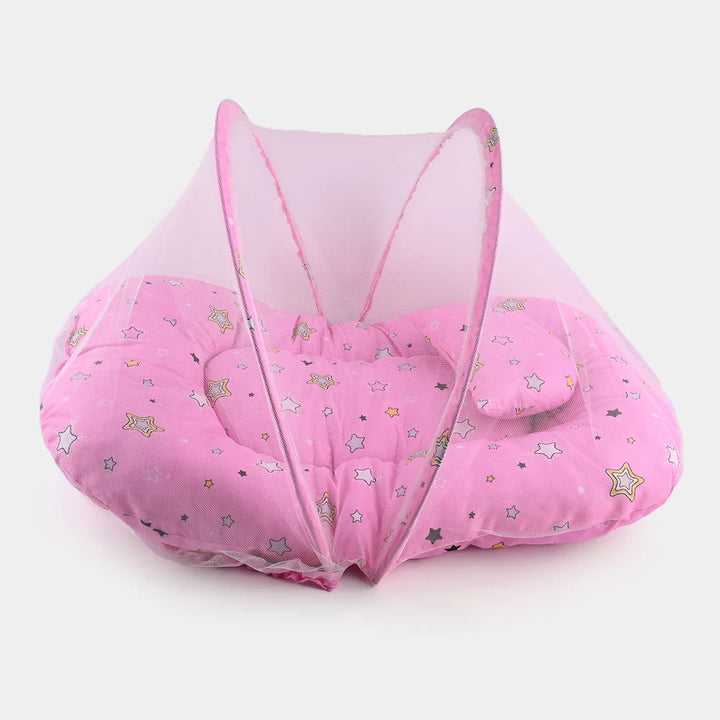 Baby Carry Nest with Pillow & Full Mosquito Net Pink – Soft Open Style Newborn Sleeping Nest in Pakistan