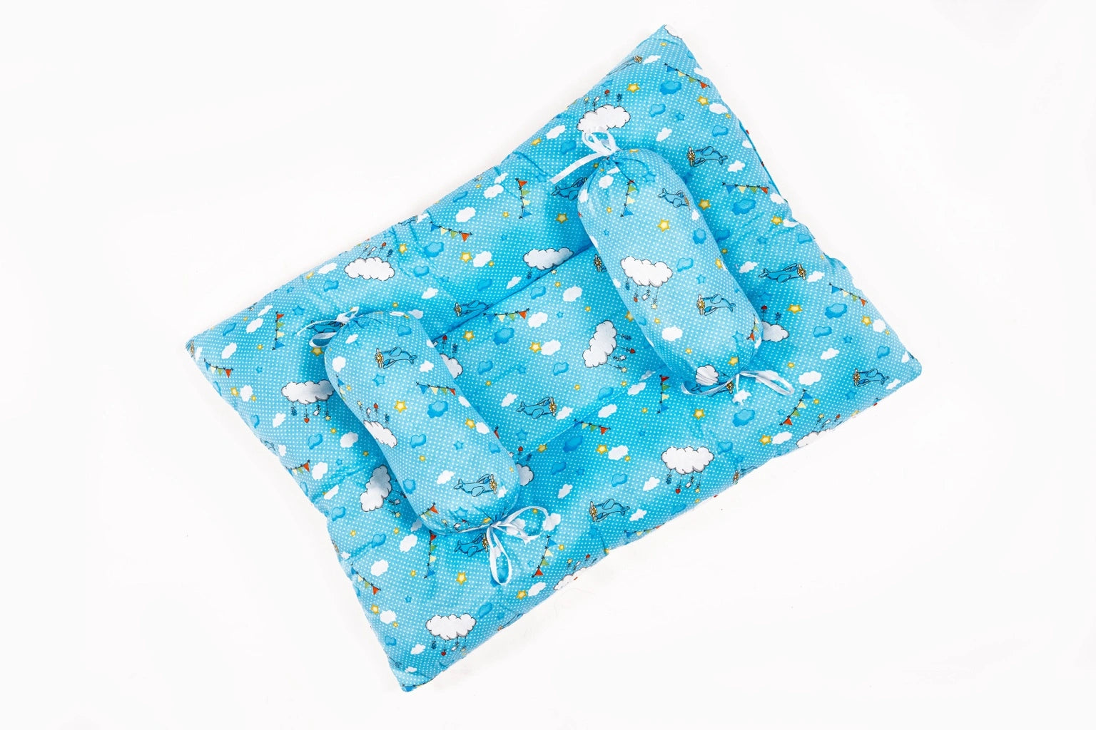 8-Piece Baby Bedding Set with Mosquito Net & Blanket – Cloud Pattern (Sky Blue)