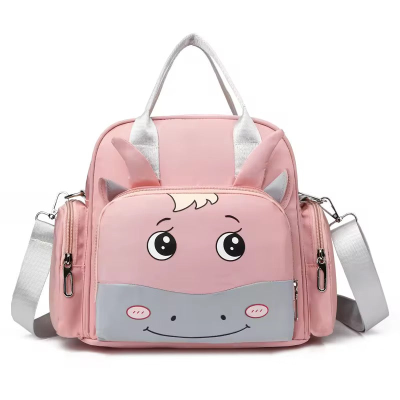 Baby diaper backpack cartoon design front view
