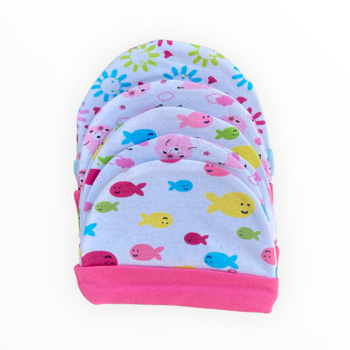 Pack of 5 Baby Girl Cotton Caps (0-6 Months) – Soft, Breathable & Comfortable