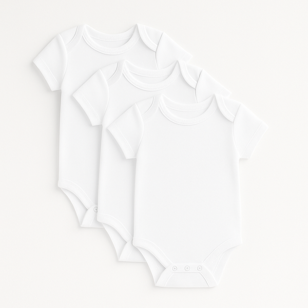 Pack of 3 Baby Bodysuits – Half Sleeves (White, 0-12 months)