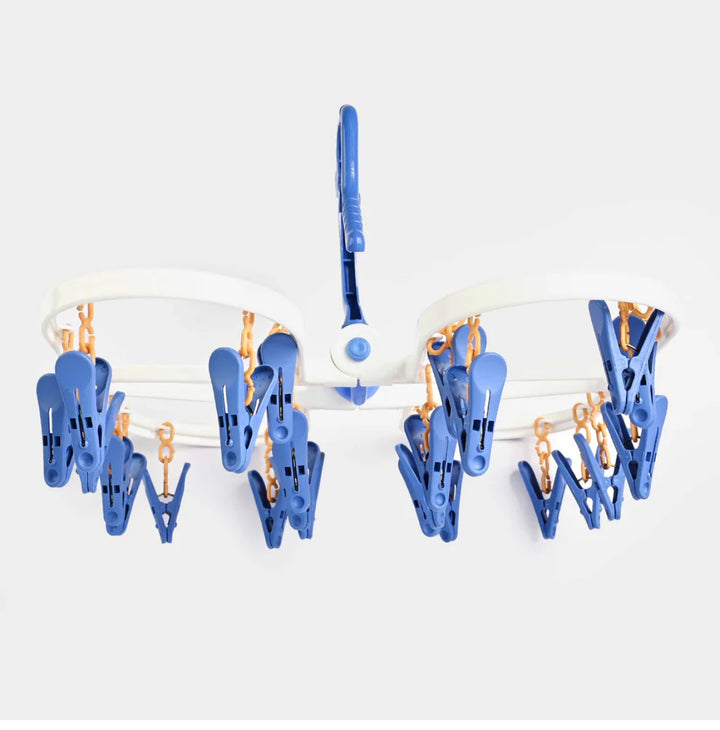 Foldable baby cloth hanger with 24 clips for drying socks, mittens & bibs