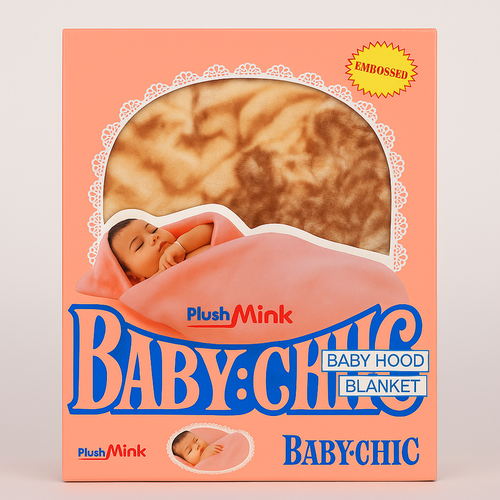 Baby hood blanket soft embossed plush mink 75x90cm 1ply medium thermal