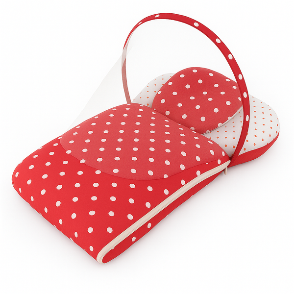 Baby Carry Nest with Removable Mosquito Net – Polka Dot Red | Soft & Cozy Baby Bed