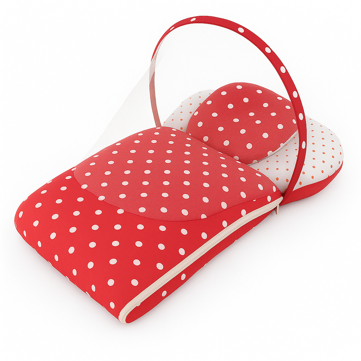 Baby Carry Nest with Removable Mosquito Net – Polka Dot Red | Soft & Cozy Baby Bed