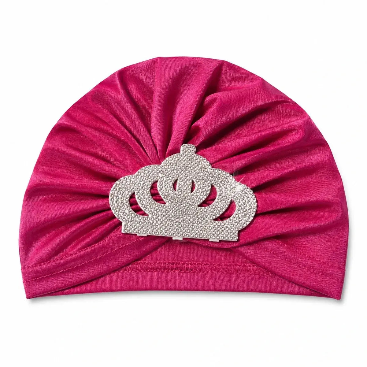 Baby Girl Dark Pink Turban Cap with Sparkling Crown