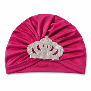 Baby Girl Dark Pink Turban Cap with Sparkling Crown