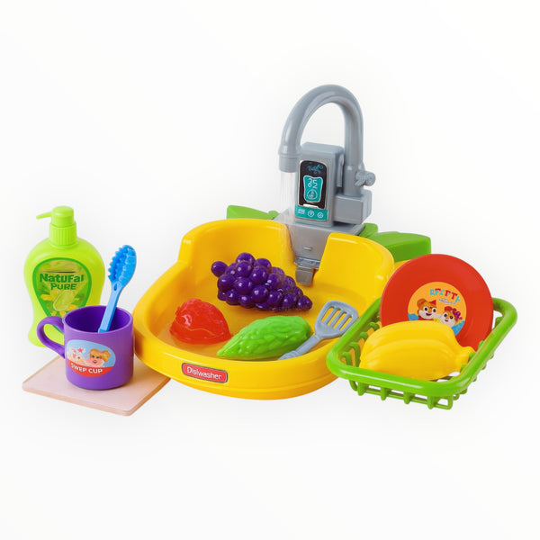 Kids kitchen dishwashing sink toy with circulating water and utensils