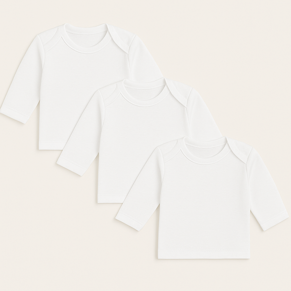 Pack of 3 white full-sleeve inner vests interlock cotton for babies 0–12 months