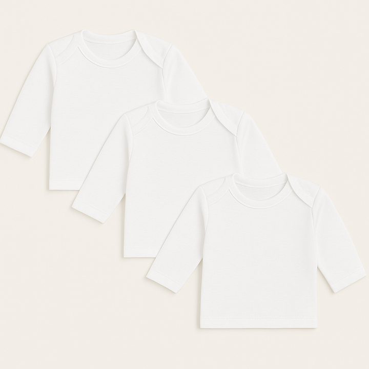 Pack of 3 white full-sleeve inner vests interlock cotton for babies 0–12 months
