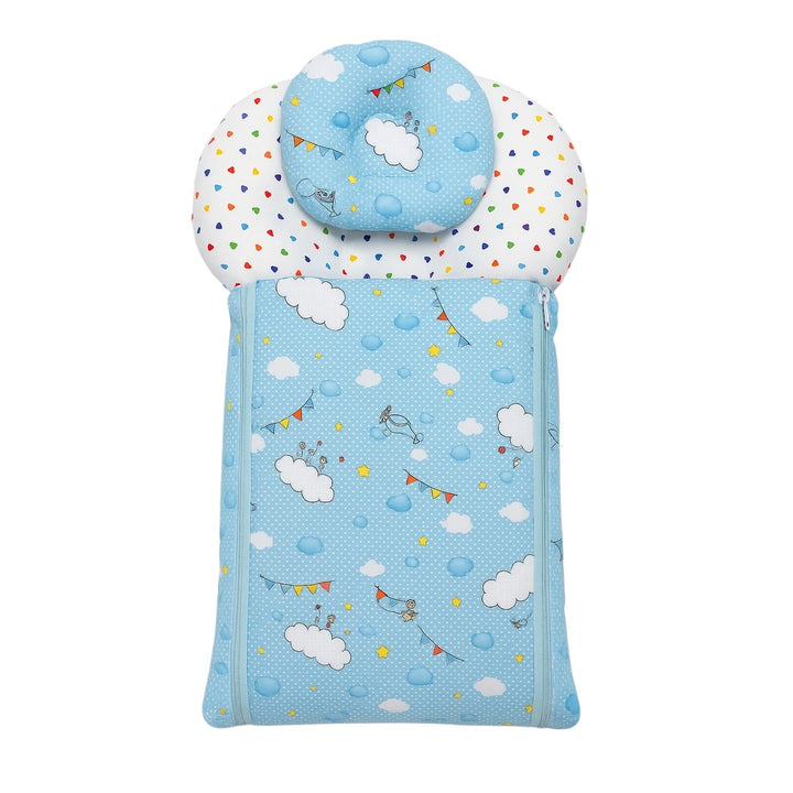 Baby Carry Nest with Pillow Sky Blue Cloud Print – Soft Cotton Comfortable Newborn Sleeping Nest in Pakistan